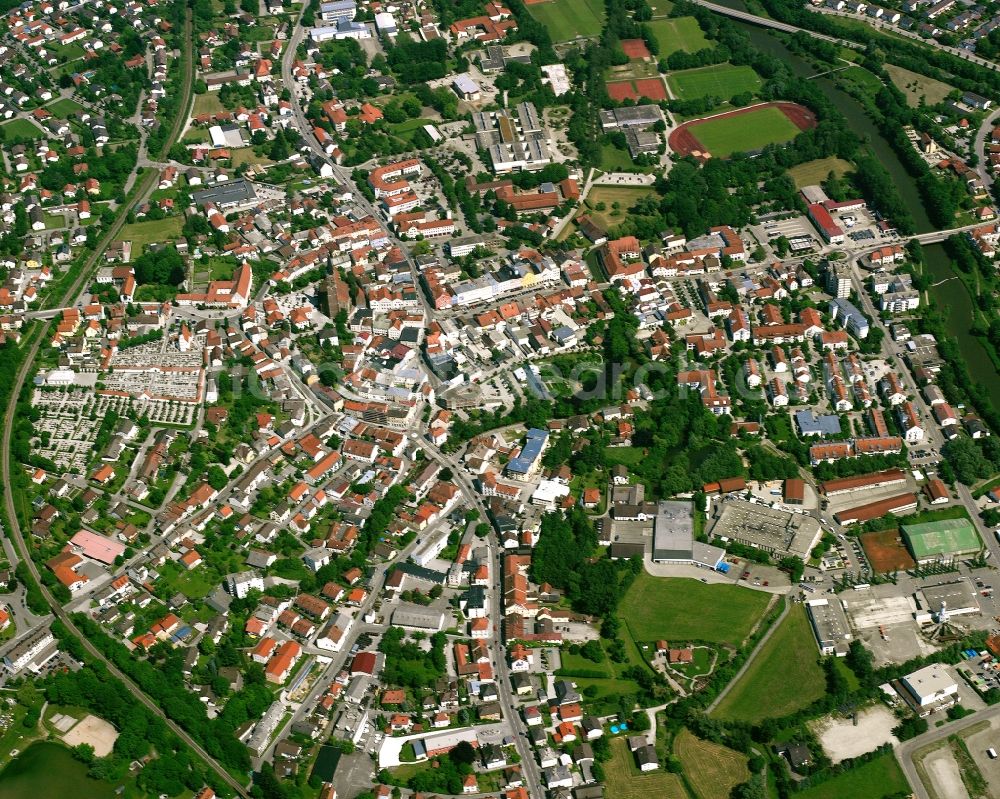 Eggenfelden from the bird's eye view: Village view on the edge of agricultural fields and land in Eggenfelden in the state Bavaria, Germany