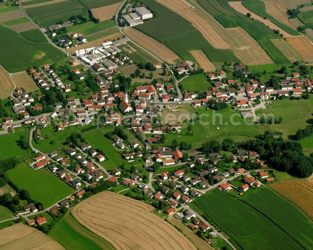 Aerial image Egglham - Village view on the edge of agricultural fields and land in Egglham in the state Bavaria, Germany