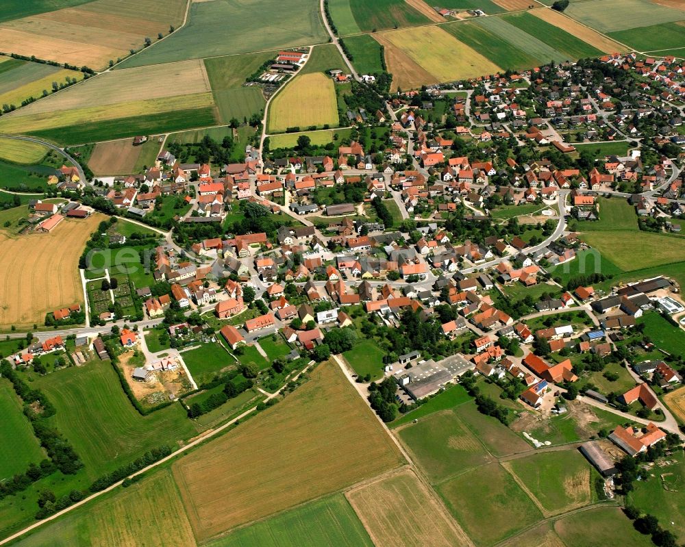 Aerial photograph Ehingen - Village view on the edge of agricultural fields and land in Ehingen in the state Bavaria, Germany