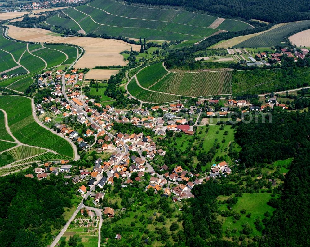 Aerial photograph Eichelberg - Village view on the edge of agricultural fields and land in Eichelberg in the state Baden-Wuerttemberg, Germany