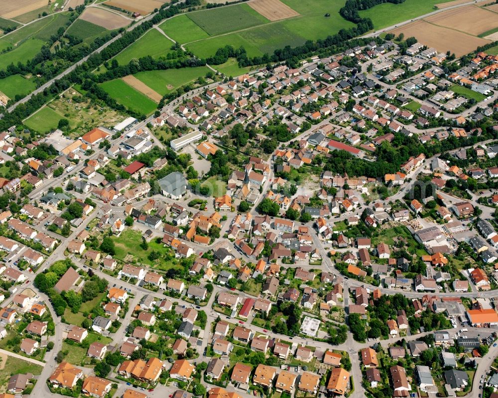 Aerial image Ellhofen - Village view on the edge of agricultural fields and land in Ellhofen in the state Baden-Wuerttemberg, Germany