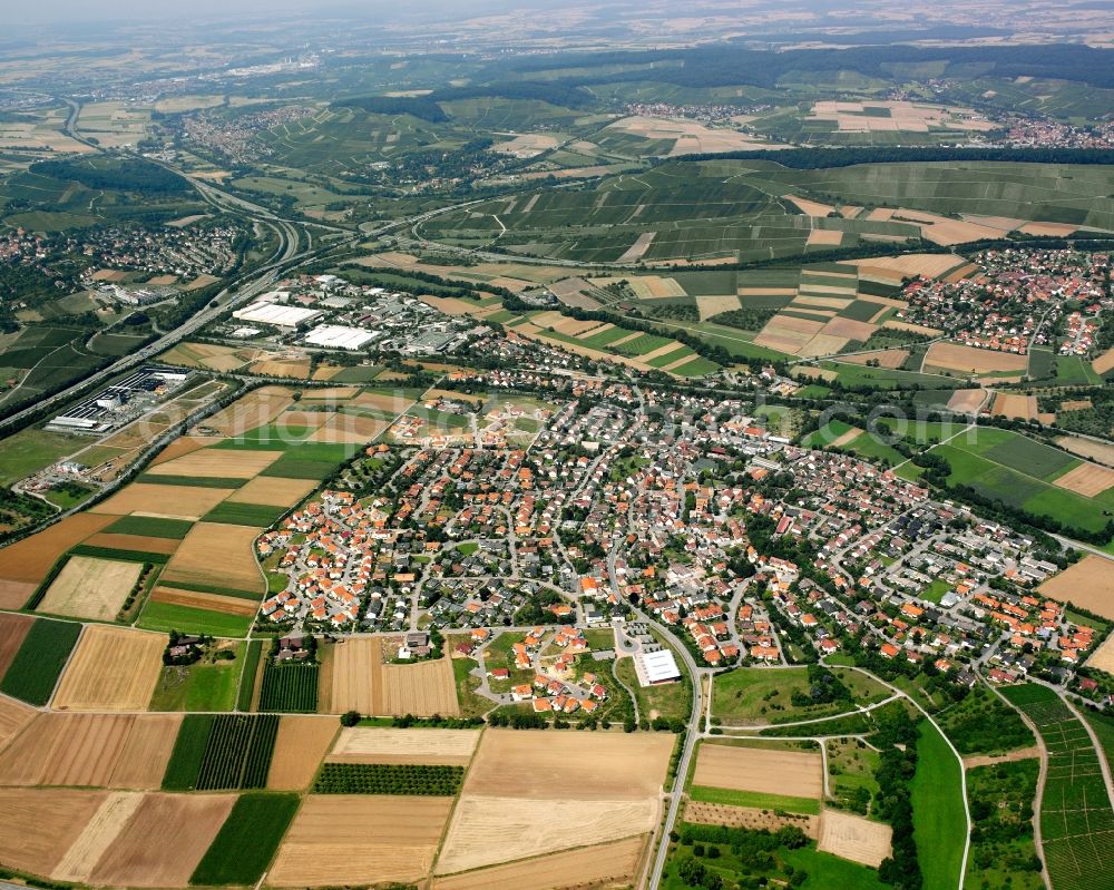 Aerial image Ellhofen - Village view on the edge of agricultural fields and land in Ellhofen in the state Baden-Wuerttemberg, Germany