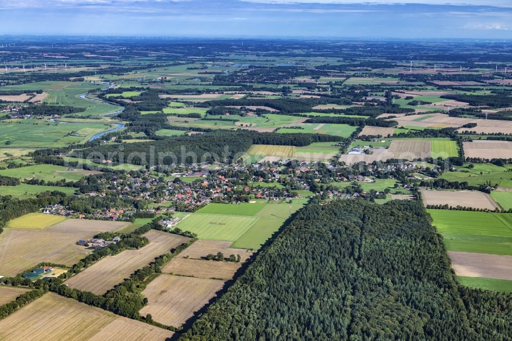 Aerial photograph Elm - Village view on the edge of agricultural fields and land in Elm in the state Lower Saxony, Germany