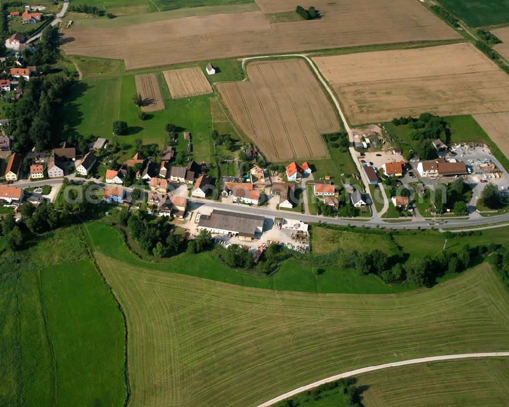 Aerial photograph Wieseth - Village view on the edge of agricultural fields and land along the Hauptstrasse in Wieseth in the state Bavaria, Germany