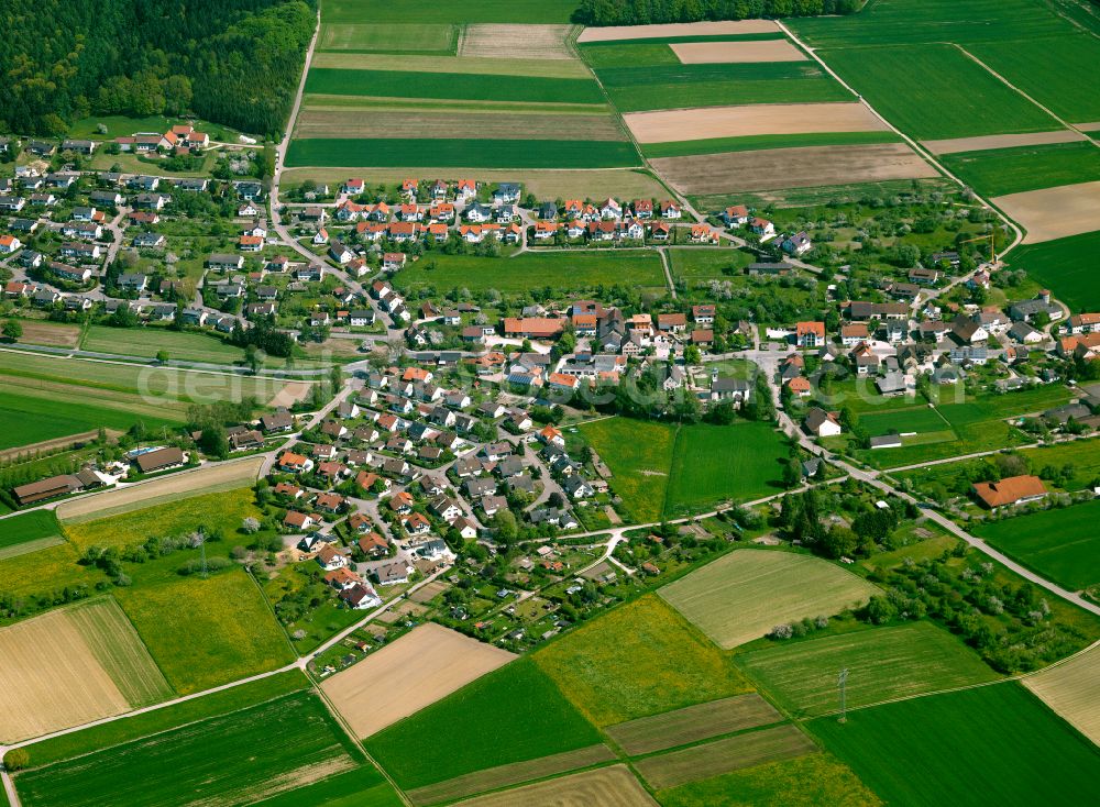 Aerial photograph Erbach - Village view on the edge of agricultural fields and land in Erbach in the state Baden-Wuerttemberg, Germany