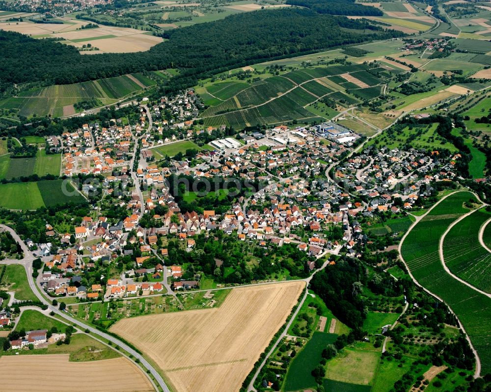 Aerial photograph Eschenau - Village view on the edge of agricultural fields and land in Eschenau in the state Baden-Wuerttemberg, Germany