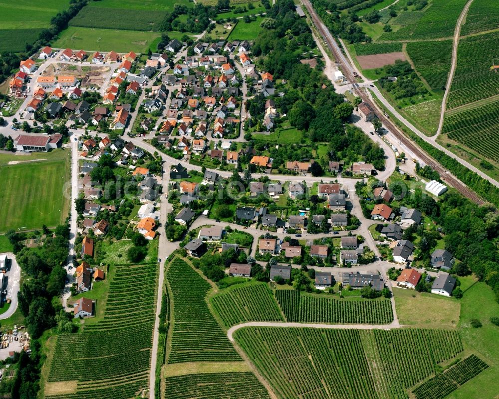 Aerial image Eschenau - Village view on the edge of agricultural fields and land in Eschenau in the state Baden-Wuerttemberg, Germany