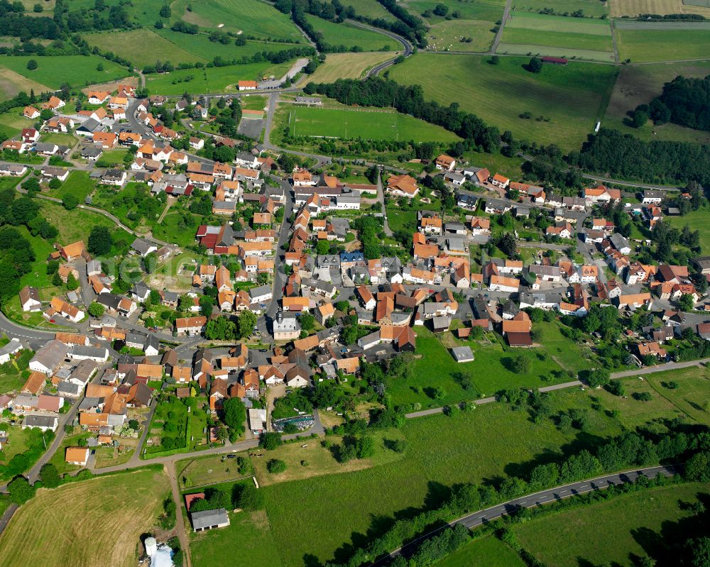 Aerial photograph Eschenrod - Village view on the edge of agricultural fields and land in Eschenrod in the state Hesse, Germany