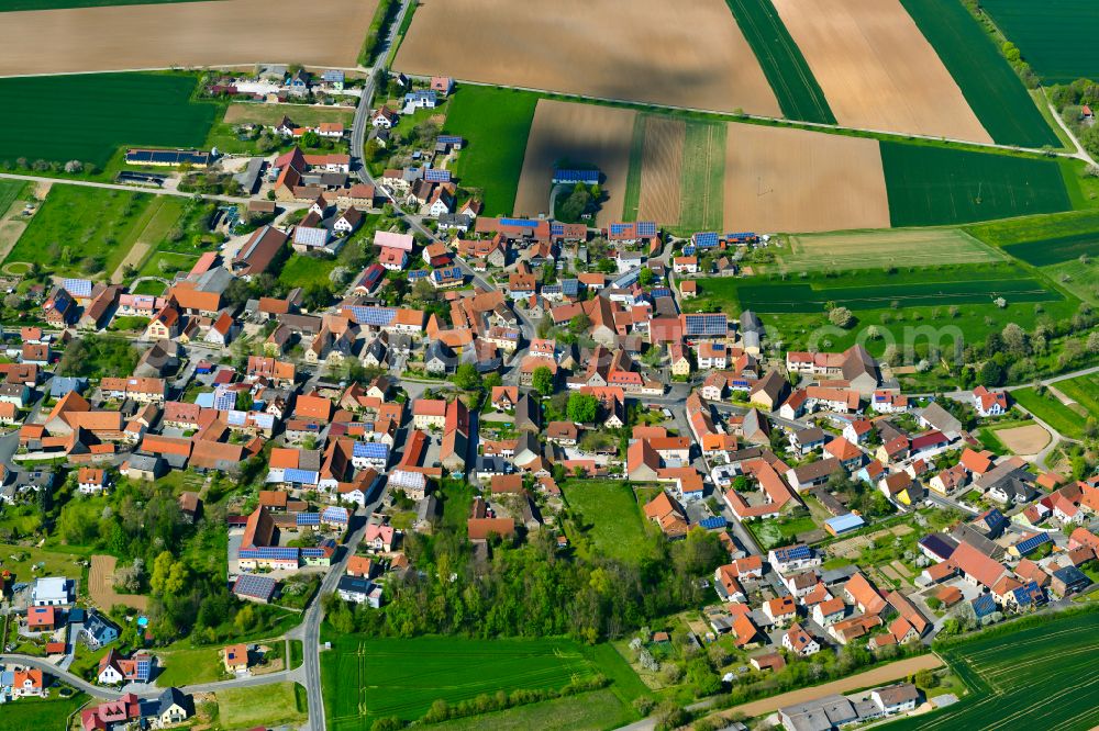 Aerial image Euerfeld - Village view on the edge of agricultural fields and land in Euerfeld in the state Bavaria, Germany