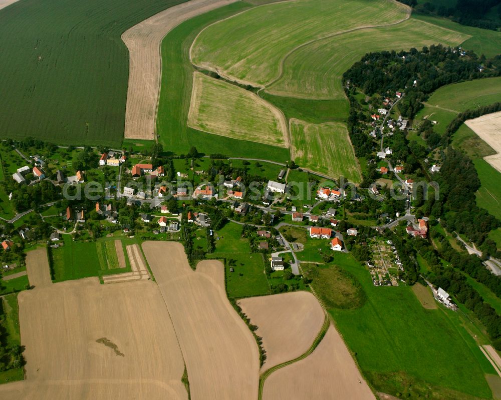 Aerial image Falkenberg - Village view on the edge of agricultural fields and land in Falkenberg in the state Saxony, Germany