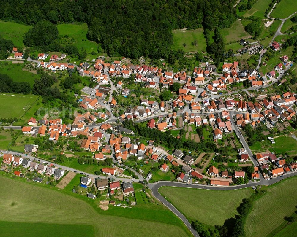 Aerial photograph Faulungen - Village view on the edge of agricultural fields and land in Faulungen in the state Thuringia, Germany