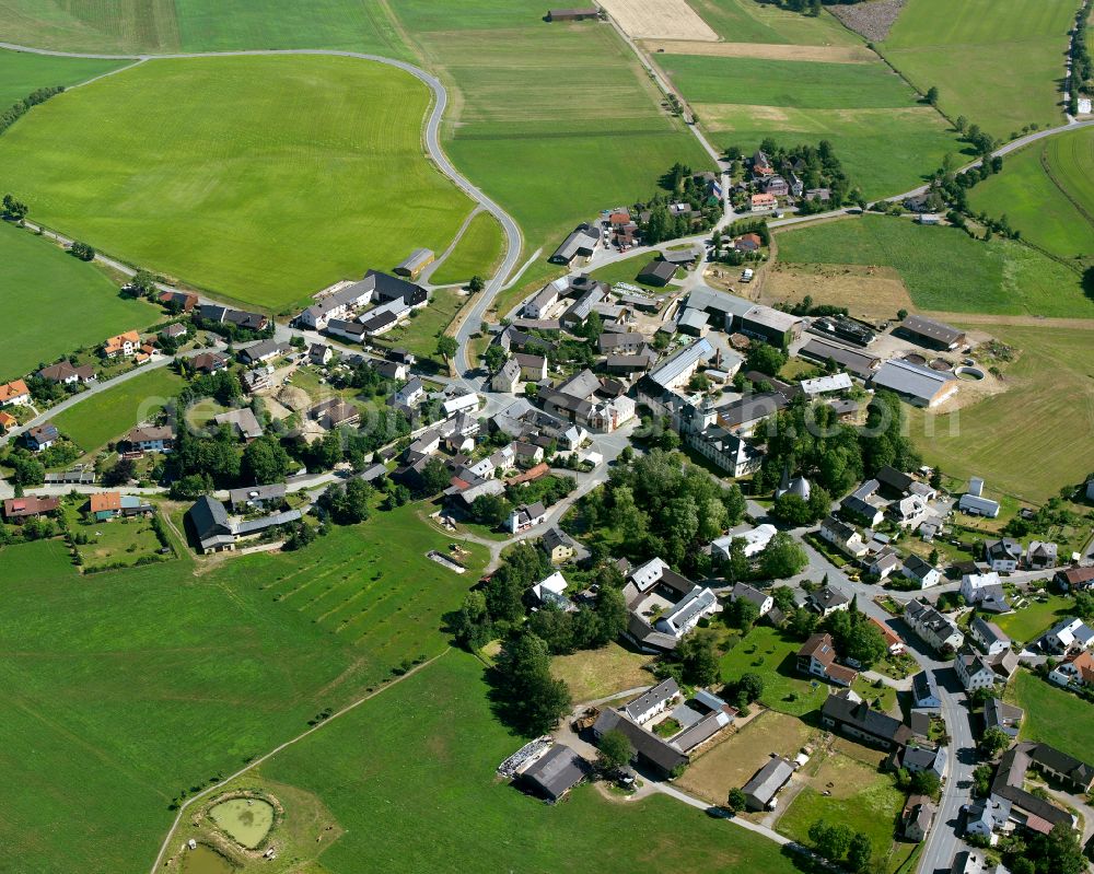 Feilitzsch from above - Village view on the edge of agricultural fields and land on street Hofer Strasse in the district Zedtwitz in Feilitzsch in the state Bavaria, Germany