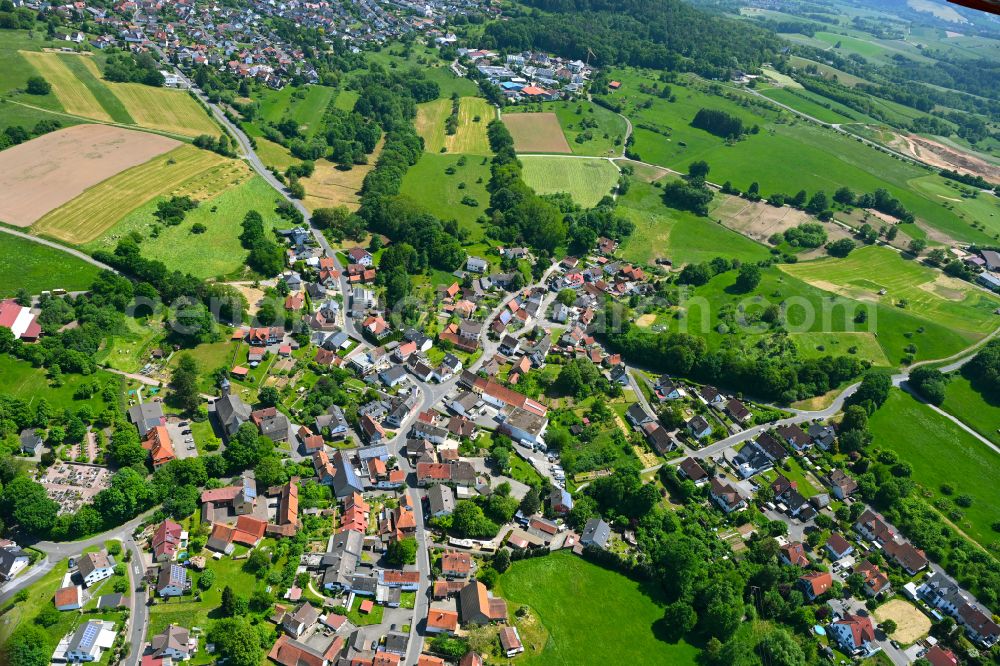 Aerial image Feldkahl - Village view on the edge of agricultural fields and land in Feldkahl in the state Bavaria, Germany