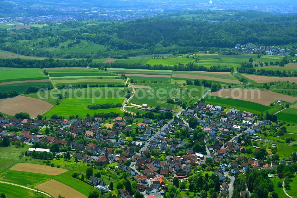 Aerial photograph Feldkahl - Village view on the edge of agricultural fields and land in Feldkahl in the state Bavaria, Germany