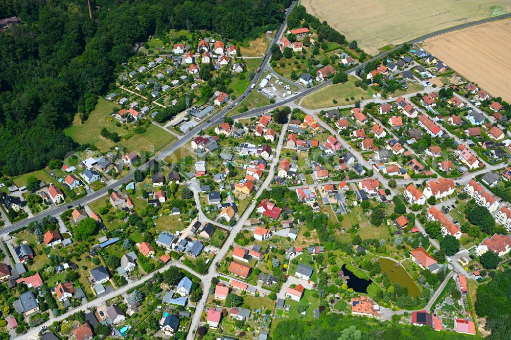 Aerial image Feldschlößchen - Village view on the edge of agricultural fields and land in Feldschlößchen in the state Saxony, Germany