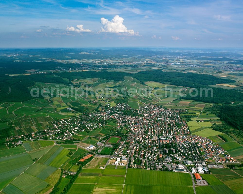 Aerial photograph Flein - Village view on the edge of agricultural fields and land in Flein in the state Baden-Wuerttemberg, Germany