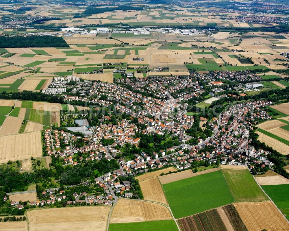 Aerial image Frankenbach - Village view on the edge of agricultural fields and land in Frankenbach in the state Baden-Wuerttemberg, Germany