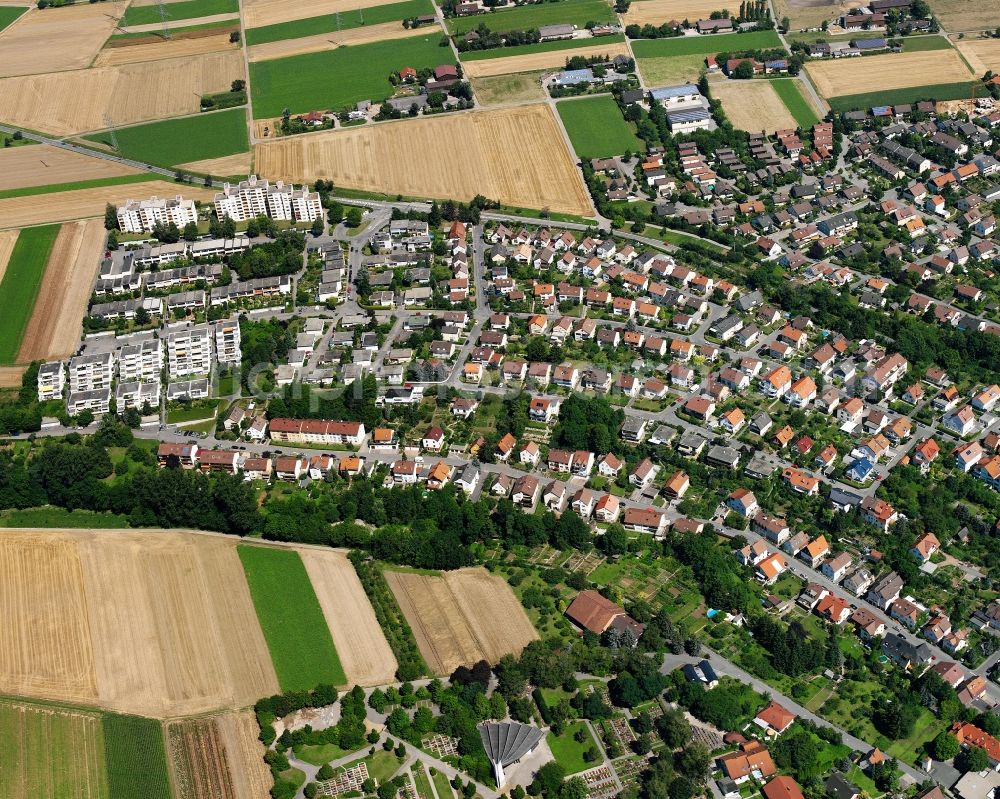 Aerial image Frankenbach - Village view on the edge of agricultural fields and land in Frankenbach in the state Baden-Wuerttemberg, Germany