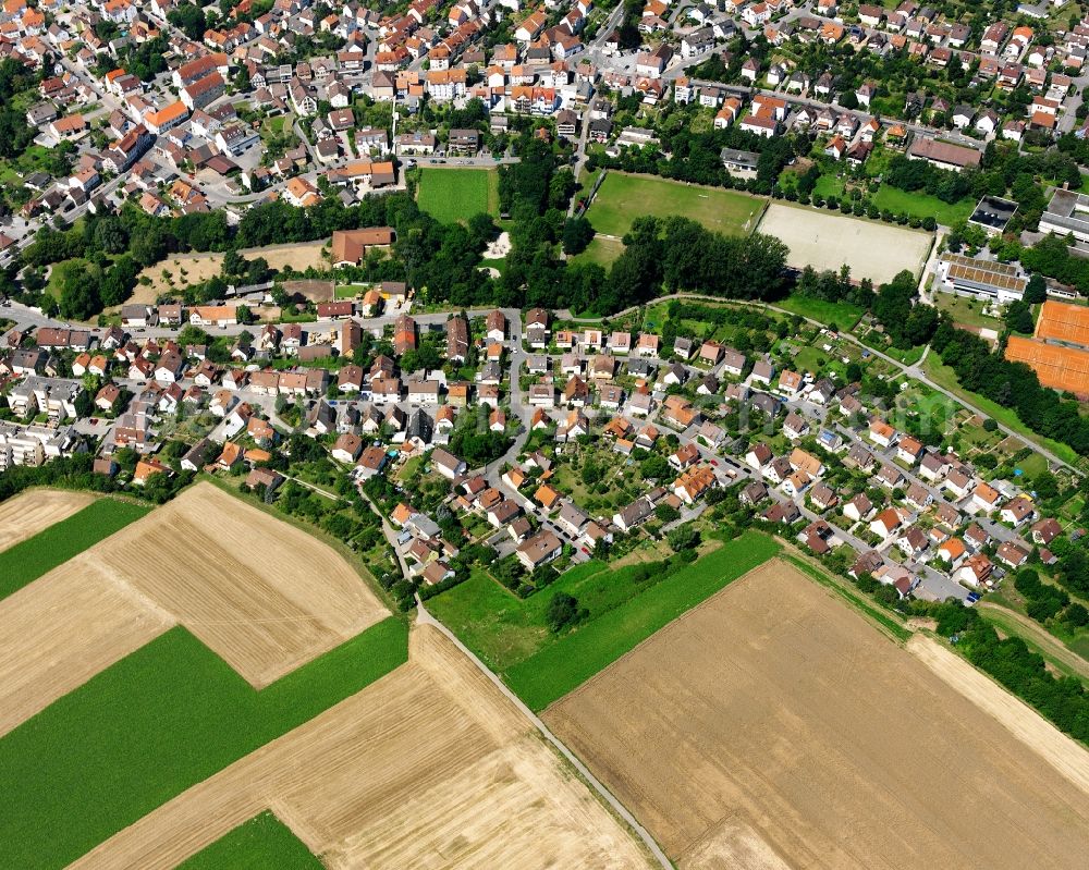 Frankenbach from above - Village view on the edge of agricultural fields and land in Frankenbach in the state Baden-Wuerttemberg, Germany