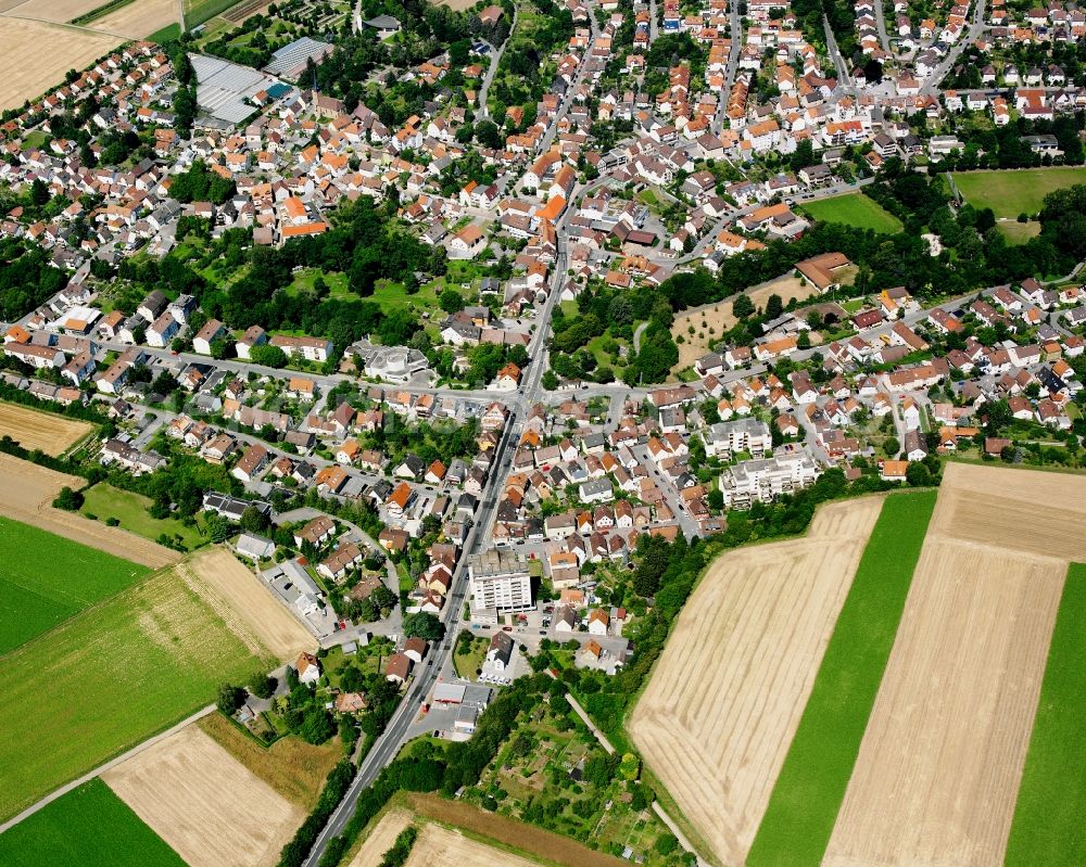 Frankenbach from the bird's eye view: Village view on the edge of agricultural fields and land in Frankenbach in the state Baden-Wuerttemberg, Germany