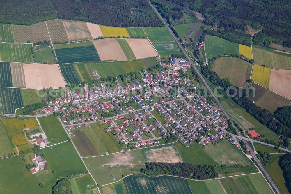 Freihalden from above - Village view on the edge of agricultural fields and land in Freihalden in the state Bavaria, Germany