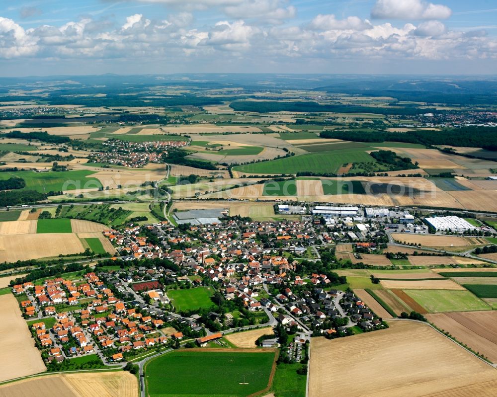 Aerial image Fürfeld - Village view on the edge of agricultural fields and land in Fürfeld in the state Baden-Wuerttemberg, Germany