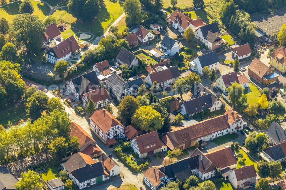 Gehrden from above - Village view on the edge of agricultural fields and land in Gehrden in the state North Rhine-Westphalia, Germany