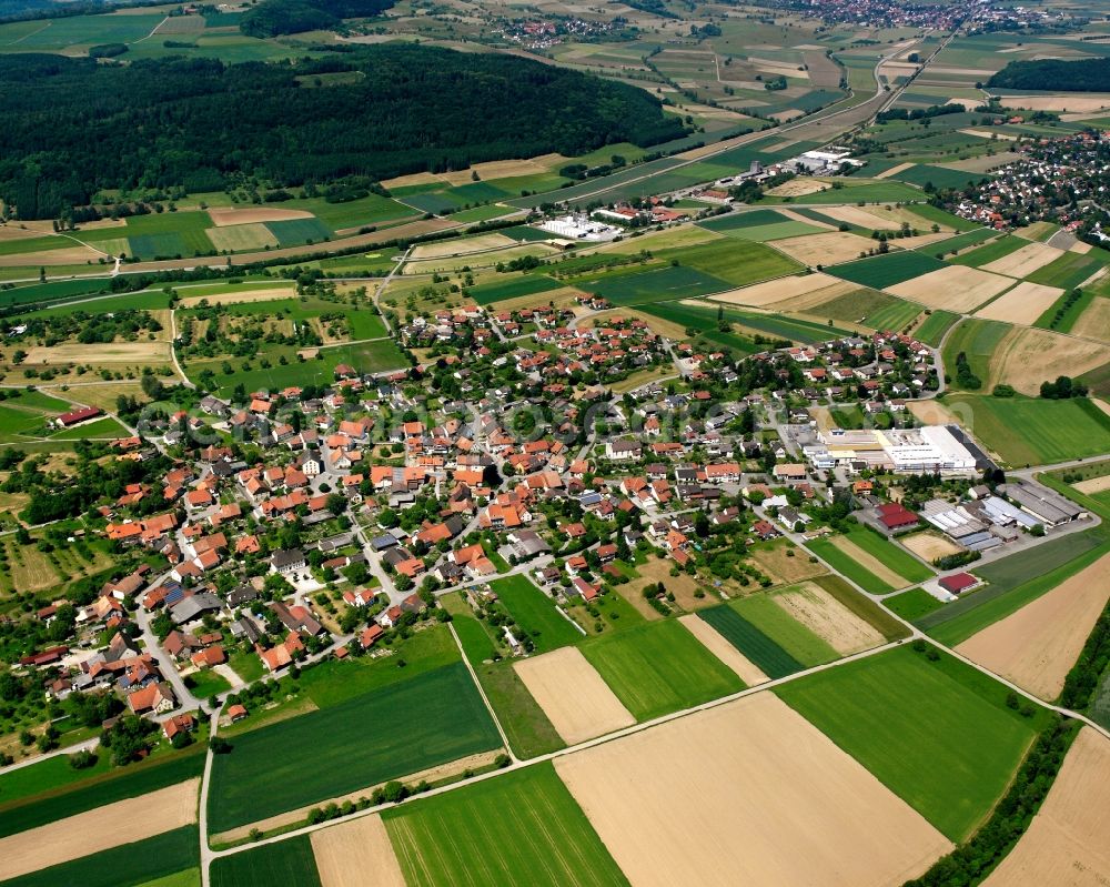 Aerial image Geißlingen - Village view on the edge of agricultural fields and land in Geißlingen in the state Baden-Wuerttemberg, Germany