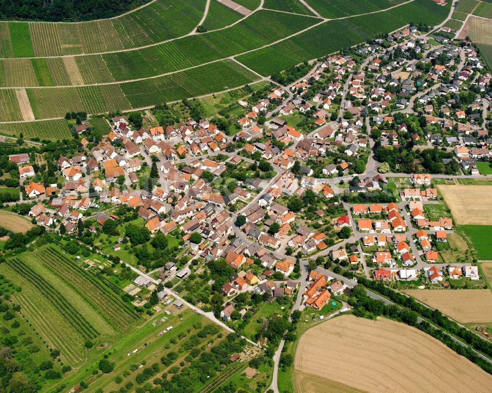 Gellmersbach from above - Village view on the edge of agricultural fields and land in Gellmersbach in the state Baden-Wuerttemberg, Germany