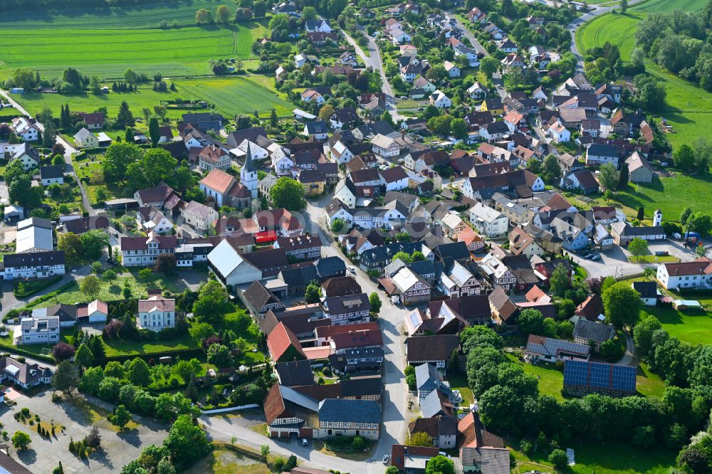 Aerial photograph Gemünda - Village view on the edge of agricultural fields and land in Gemünda in the state Bavaria, Germany