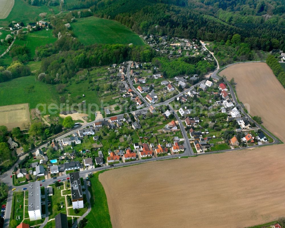 Geringswalde from above - Village view on the edge of agricultural fields and land in Geringswalde in the state Saxony, Germany