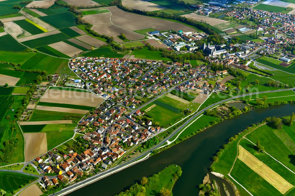 Gerlachshausen from above - Village view on the edge of agricultural fields and land in Gerlachshausen in the state Bavaria, Germany