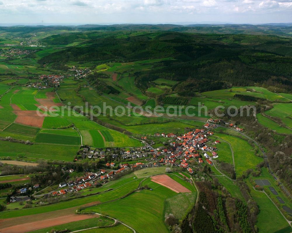 Aerial image Gittersdorf - Village view on the edge of agricultural fields and land in Gittersdorf in the state Hesse, Germany