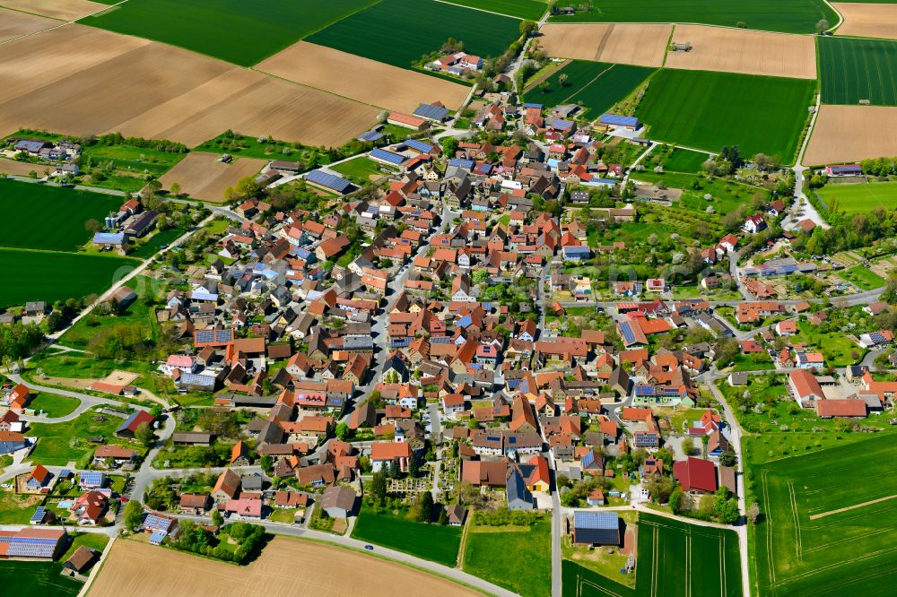 Aerial image Gnodstadt - Village view on the edge of agricultural fields and land in Gnodstadt in the state Bavaria, Germany