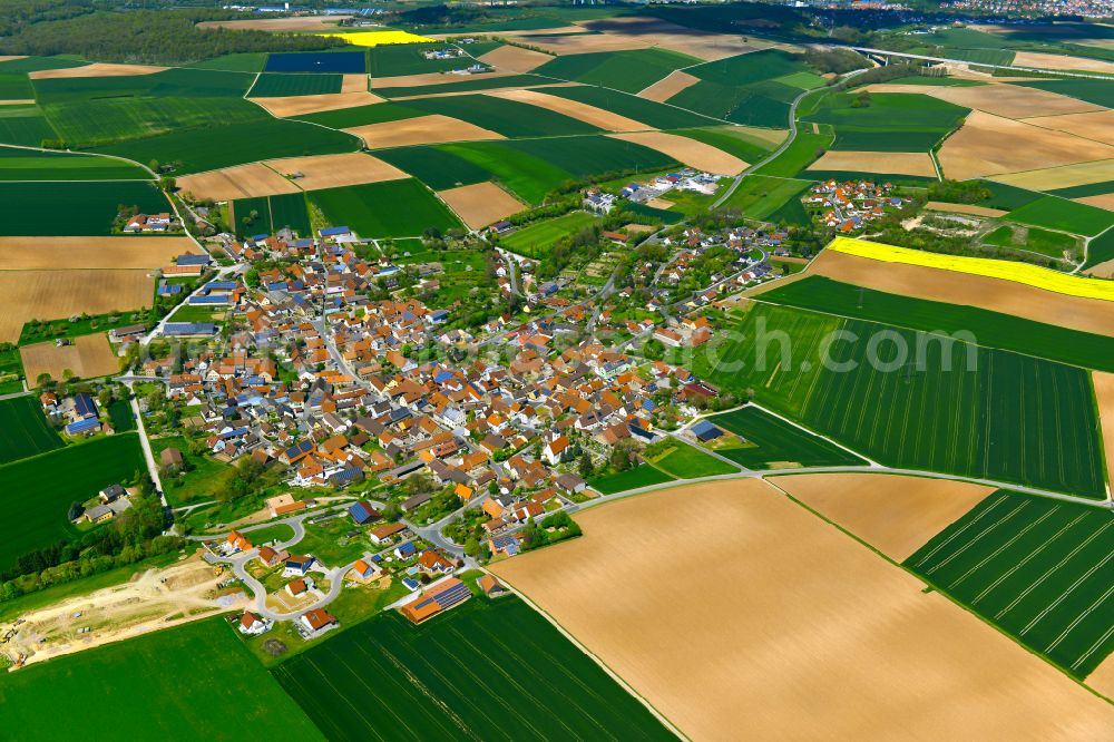 Aerial photograph Gnodstadt - Village view on the edge of agricultural fields and land in Gnodstadt in the state Bavaria, Germany