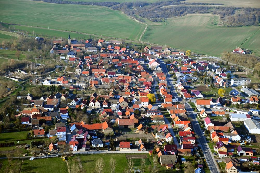 Gorsleben from the bird's eye view: Village view on the edge of agricultural fields and land in Gorsleben in the state Thuringia, Germany