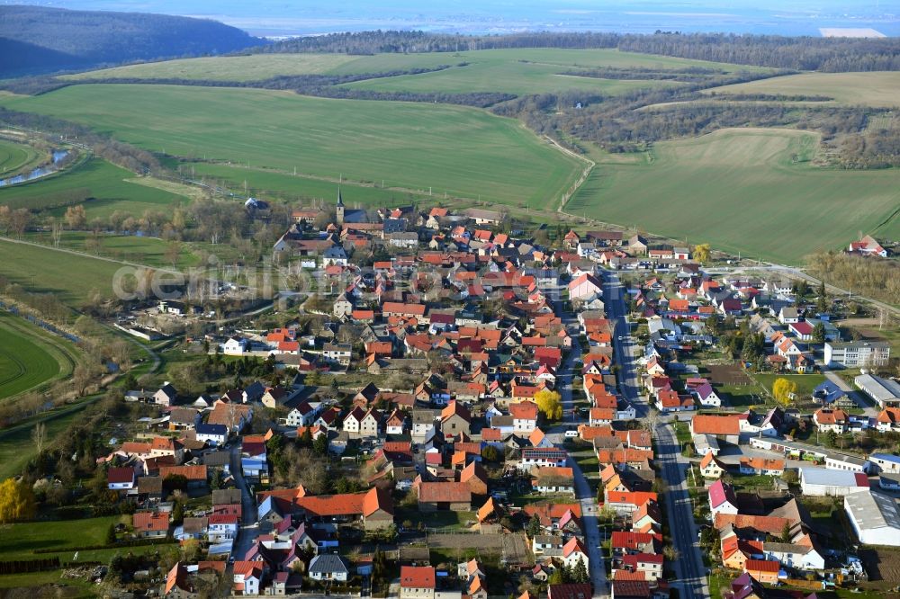 Aerial image Gorsleben - Village view on the edge of agricultural fields and land in Gorsleben in the state Thuringia, Germany