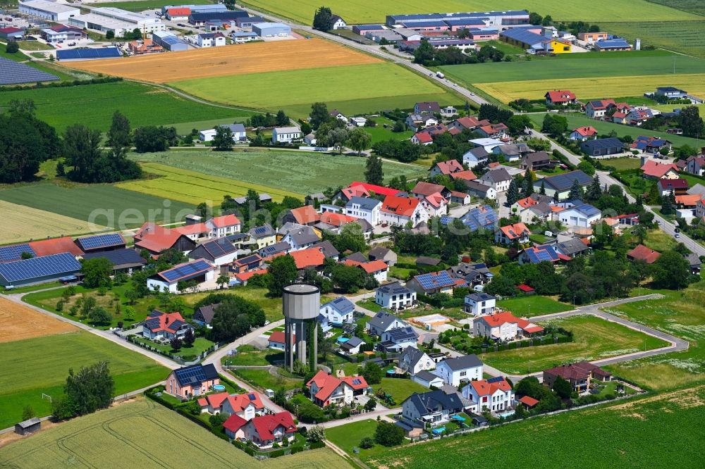 Grampersdorf from the bird's eye view: Village view on the edge of agricultural fields and land in Grampersdorf in the state Bavaria, Germany