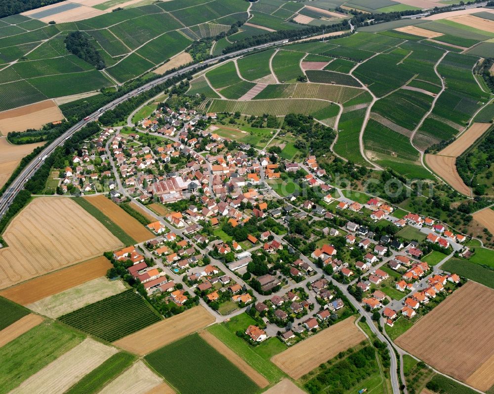 Aerial image Grantschen - Village view on the edge of agricultural fields and land in Grantschen in the state Baden-Wuerttemberg, Germany