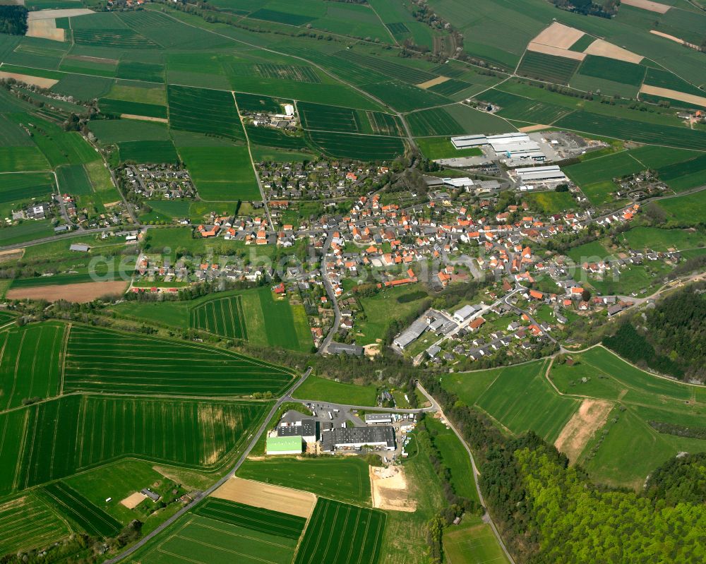 Aerial image Grebenau - Village view on the edge of agricultural fields and land in Grebenau in the state Hesse, Germany