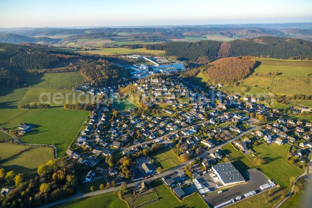 Aerial photograph Grevenstein - Village view on the edge of agricultural fields and land in Grevenstein in the state North Rhine-Westphalia, Germany