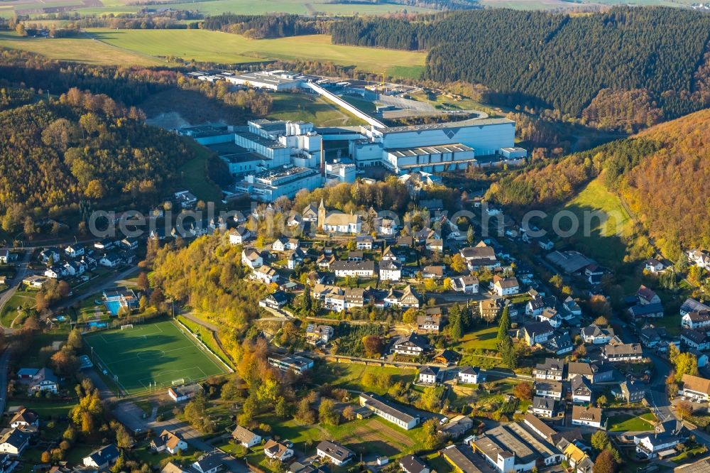 Grevenstein from above - Village view on the edge of agricultural fields and land in Grevenstein in the state North Rhine-Westphalia, Germany