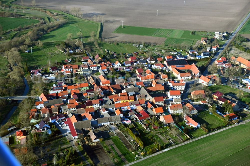 Griefstedt from the bird's eye view: Village view on the edge of agricultural fields and land in Griefstedt in the state Thuringia, Germany