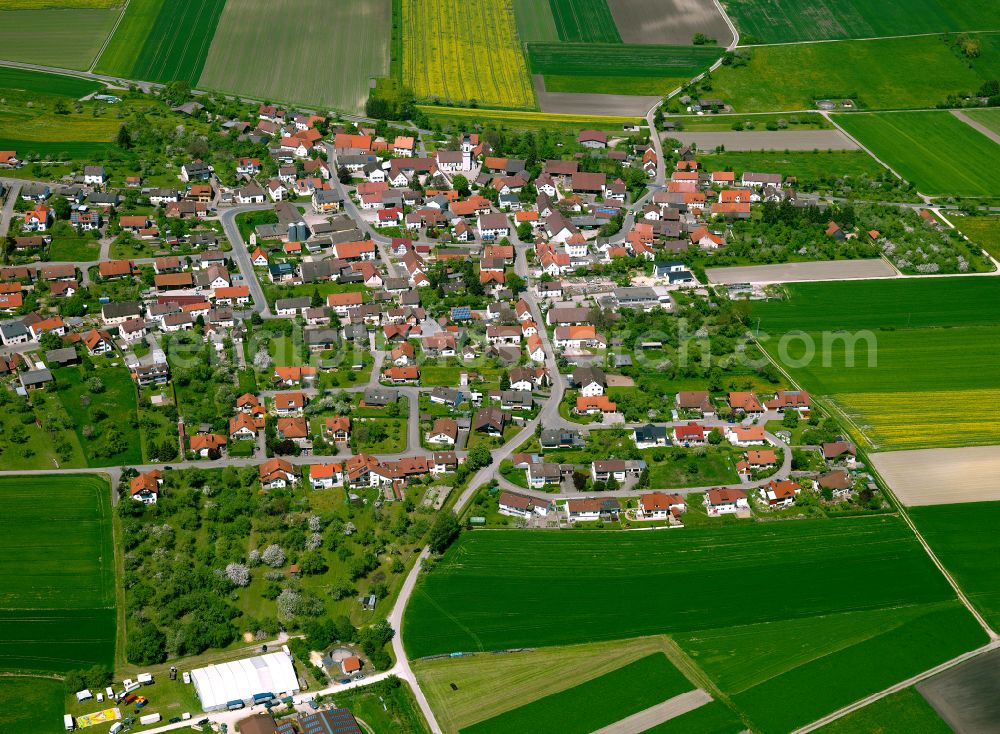 Aerial image Griesingen - Village view on the edge of agricultural fields and land in Griesingen in the state Baden-Wuerttemberg, Germany