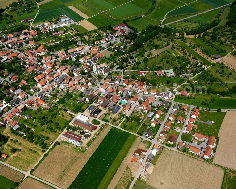 Grießen from above - Village view on the edge of agricultural fields and land in Grießen in the state Baden-Wuerttemberg, Germany