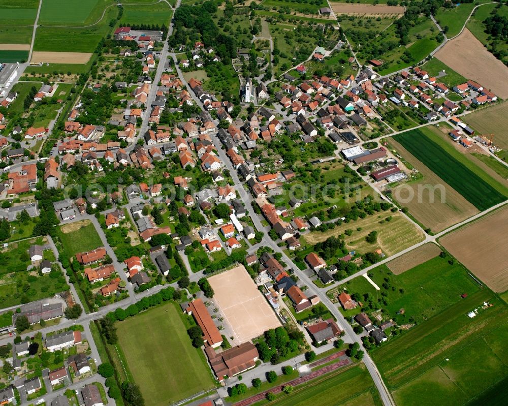 Grießen from the bird's eye view: Village view on the edge of agricultural fields and land in Grießen in the state Baden-Wuerttemberg, Germany