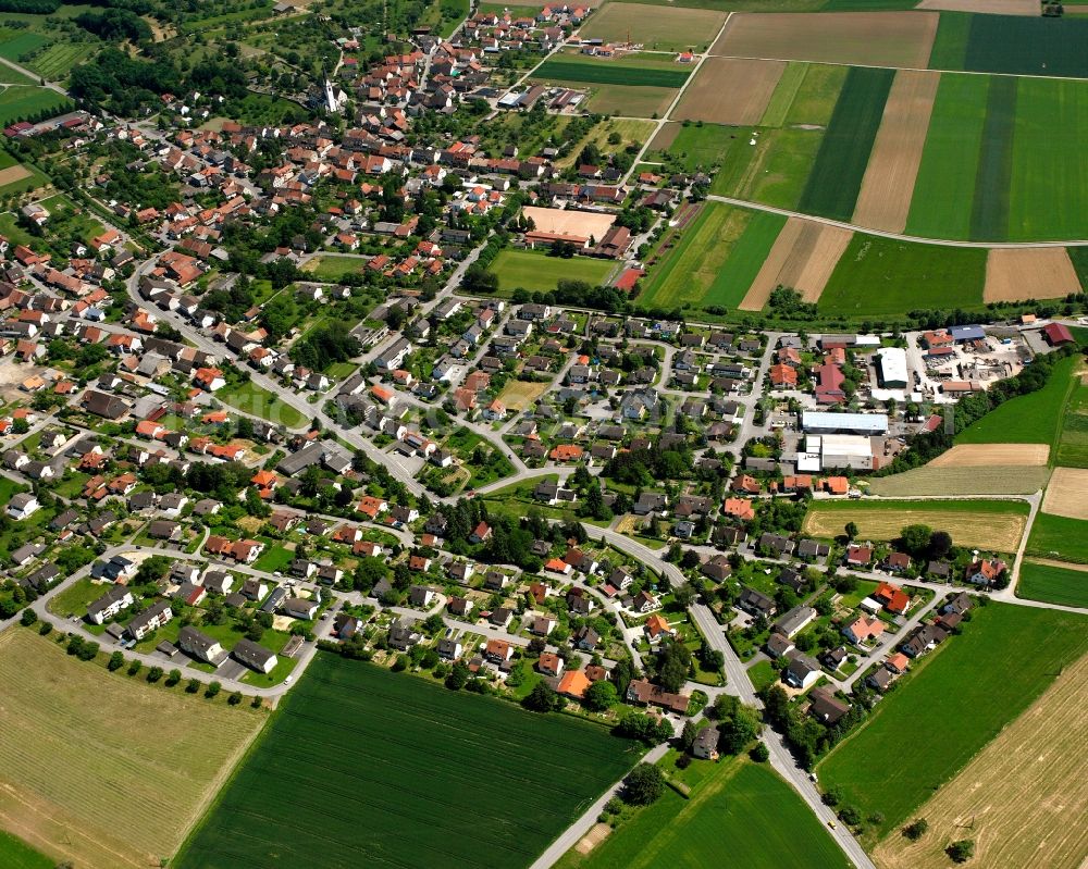 Aerial image Grießen - Village view on the edge of agricultural fields and land in Grießen in the state Baden-Wuerttemberg, Germany