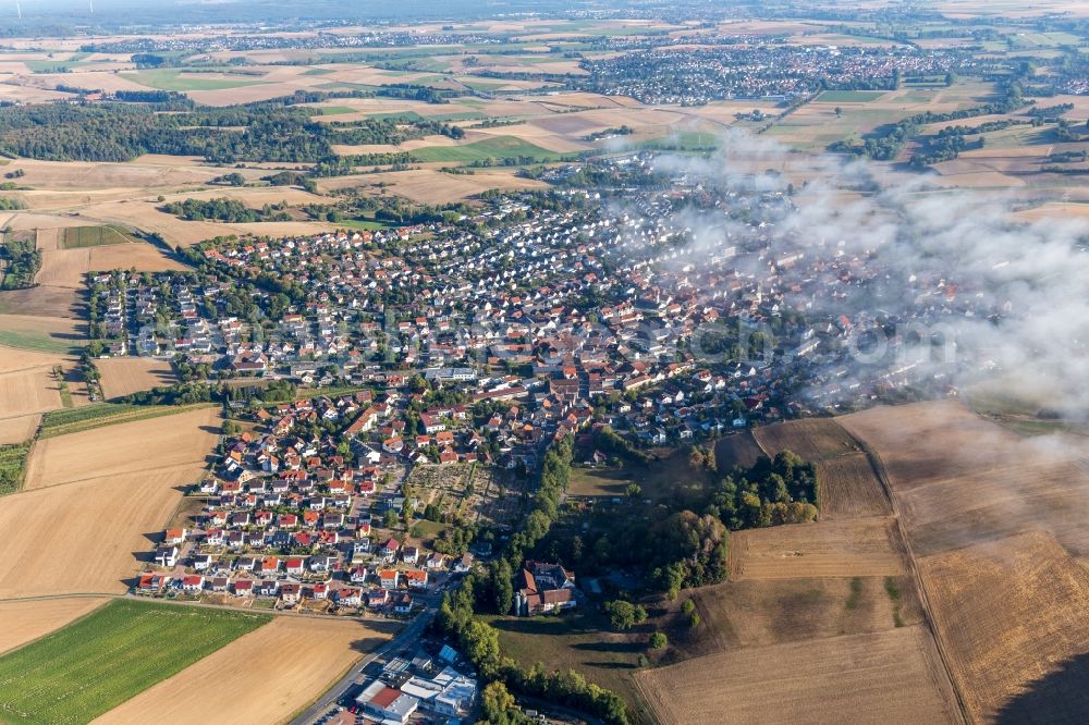 Groß-Bieberau from the bird's eye view: Village view on the edge of agricultural fields and land in Gross-Bieberau in the state Hesse, Germany