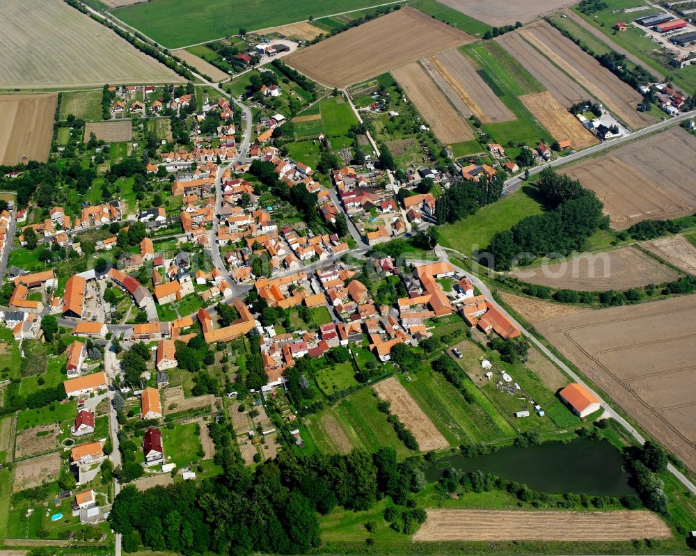 Großmehlra from above - Village view on the edge of agricultural fields and land in Großmehlra in the state Thuringia, Germany