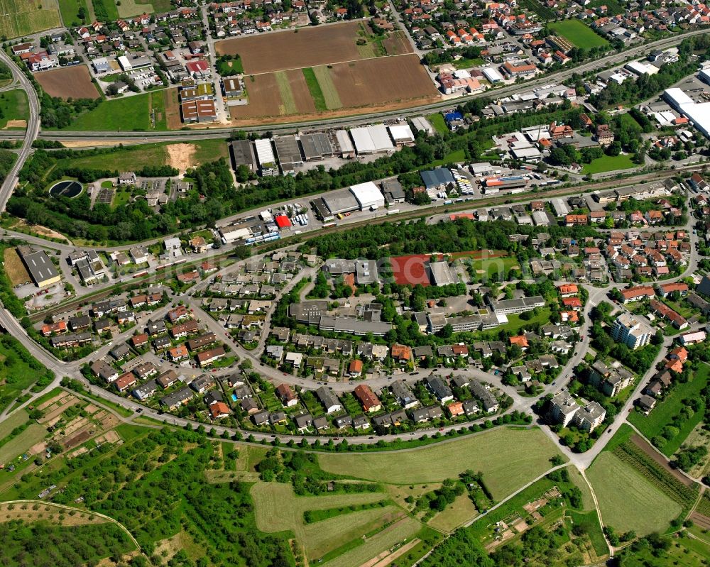 Aerial photograph Grunbach - Village view on the edge of agricultural fields and land in Grunbach in the state Baden-Wuerttemberg, Germany